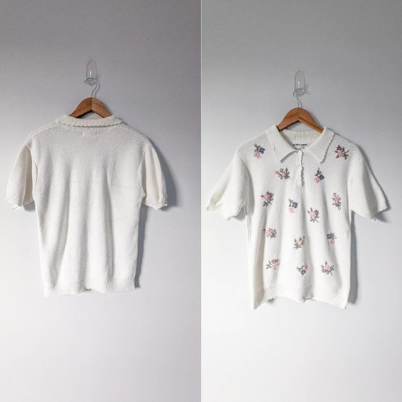 Alfred Dunner Tops - Alfred Dunner Vintage Embroidered Floral Collared Button White Top Size Medium
